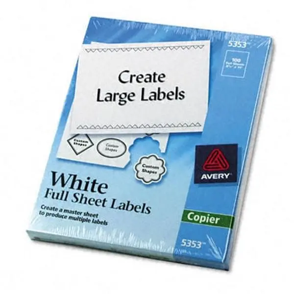 Avery Self-Adhesive Permanent Rectangular Office Address Labels & Stickers, 8-1/2 x 11 in Paper, Copier Ready, 100 per Box, White, Easy to Use with Copiers