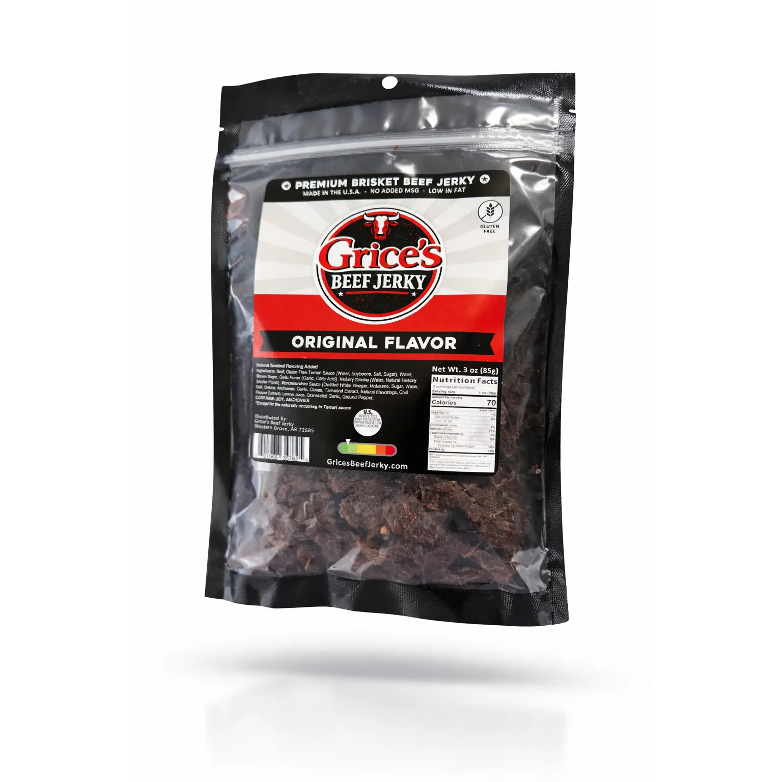 Grice's Premium Brisket Beef Jerky - 3 oz Made in the USA for Snacking & Sharing