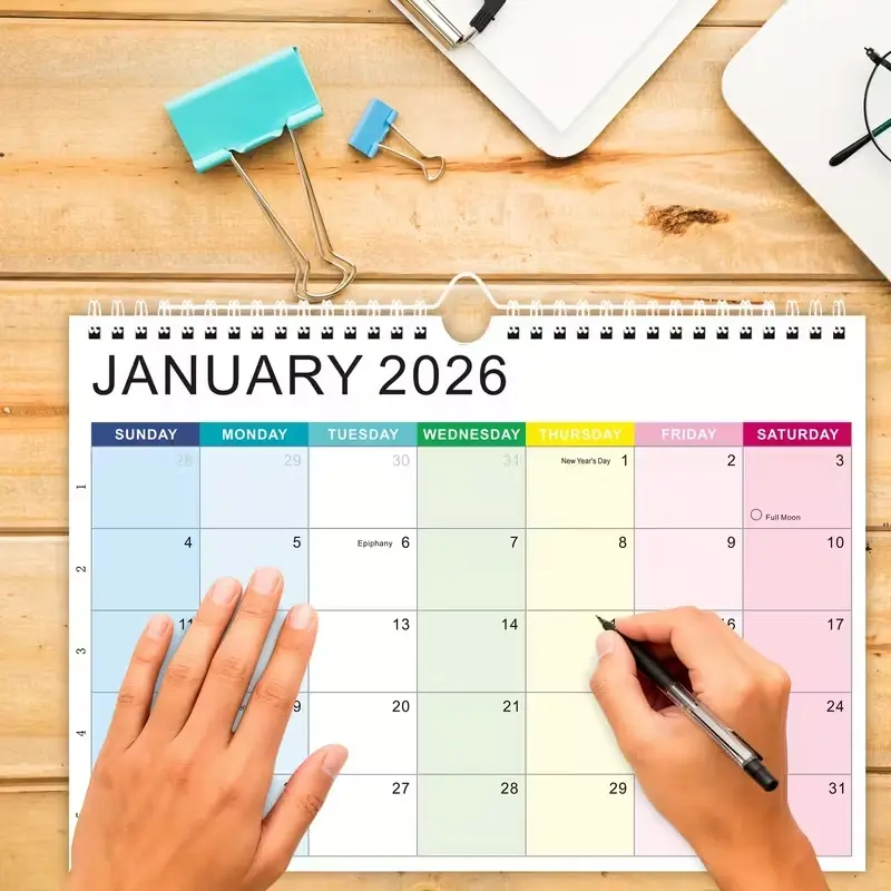 2026-2027 Wall Calendar, A4 Size 11.8x8.27 Inches, Monthly Planner, Yearly Planner, Holiday & Phase Markers, Annual Countdown, Home Office School Use, Office Stationery Supplies, Calendars Planners