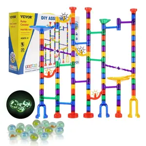 VEVOR Marble Run Set, 145 Piece Marble Maze Building Block Brain Game, with 5 Glow in the Dark Marbles+ 40 Glass Marbles, Educational Learning Race Track STEM Toys, for Kids, Boys, Girls Ages 3+