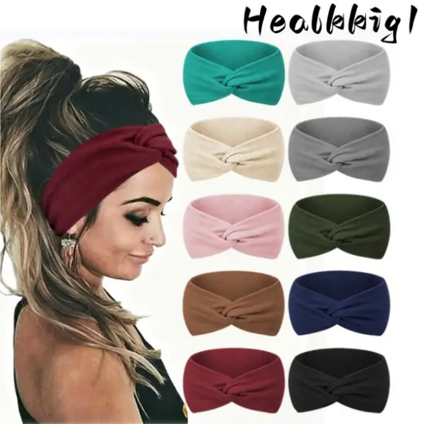 10pcs/Set Solid Colors Sports Headbands with Anti Slip Knotting, Valentine's Day Gift Wide & Soft Fashionable Bohemian Headband-Elastic Yoga Hair Mask, Non Slip Headbands for Running Sports, Yoga Turban Hair Bands-Hair Accessories for Women Daily Use Summ