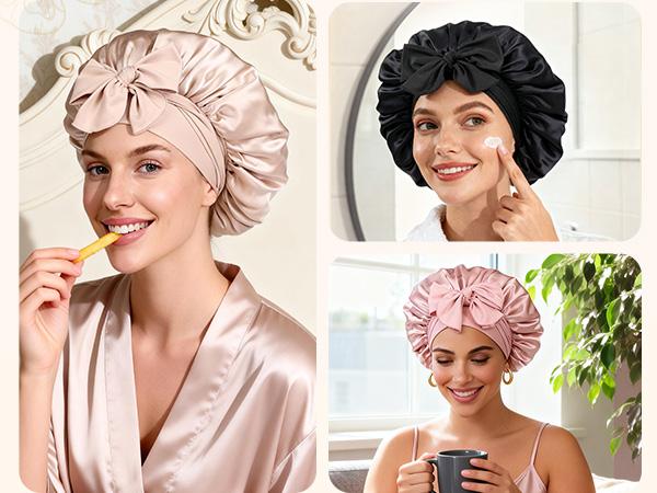 YANIBEST 22 Momme 6A Grade 100% Mulberry Silk Bonnet for Sleeping Women Double Layer Silk Sleep Bonnet with Tie for Long Curly Hair,Silk Sleep Cap Black YANIBEST 22 Momme 6A Grade 100% Mulberry Silk Bonnet for Sleeping Women Double Layer Silk Sleep Bonnet with Tie for Long Curly Hair,Silk Sleep Cap Black