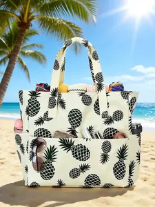 Holiday style fashion fun pineapple bag, light daily commuting one-shoulder messenger bag, retro multi-pocket compartment design practical versatile one-shoulder tote bag, suitable for seaside holiday travel.