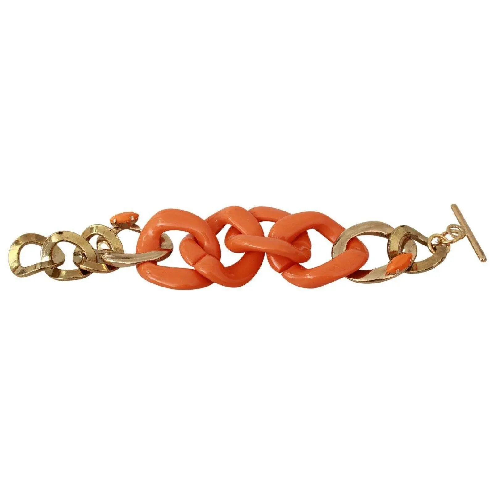 Ermanno Scervino Gold Orange Chain Wide Brass Plastic Bracelet