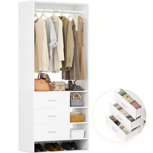 2.5FT Closet System with 3 Drawers, 29.5" Closet Organizer, Wood Closet Organizer System, Walk-in Closet or Small Closets Wardrobe, Clothes Rack with Hanging Rods