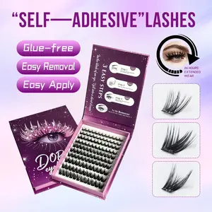 [THREE BOXS]DORMI Self Adhesive Eyelashes Kit No Glue Lash Clusters 8-14mm、10-18mm Wispy & Natural Styles with Tweezers(110/120/120Pcs)
