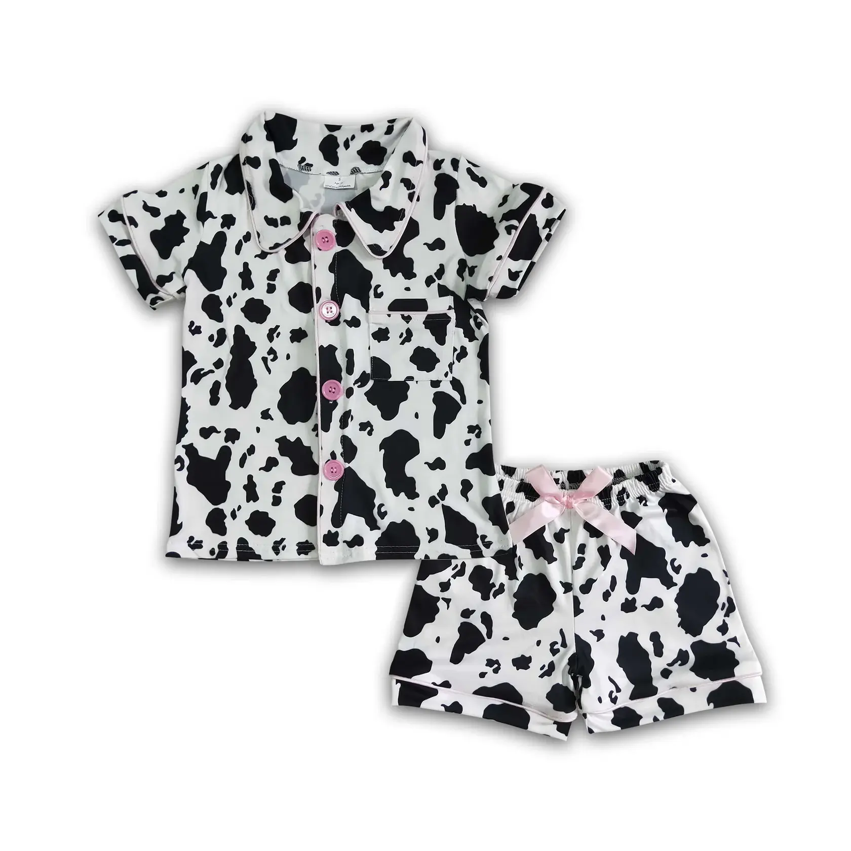 Girls' 2-Piece Cow Print Sleepwear Pajama Set - Button-Down Shirt, Soft Breathable Shorts, Toddler Pajamas Option