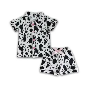 Girls Cow Print Shorts & Button down Shirt Pajamas Set