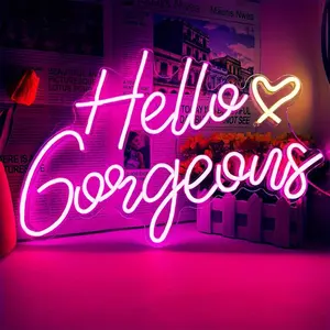 Hello Gorgeous Letter Neon Sign, USB Powered LED Neon Sign with Dimmer Switch, Neon Sign for Birthday Engagement Party Wedding Bachelor Party Backdrop Decoration, Led Signs