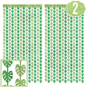 Jungle Leaf Foil Curtain - Set of 2, 3x7 ft | Safari Theme Party Decorations, Zoo Animal Birthday Party Supplies, Baby Shower Favors