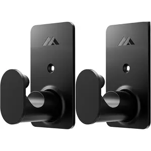 No Drill Curtain Rod Brackets for Poles 5/8" Upgrade 3M Adhesive Renter Friendly Nail Free Curtain Rod Hooks  Rod Hooks Up to 25 lb (2Pcs Black)