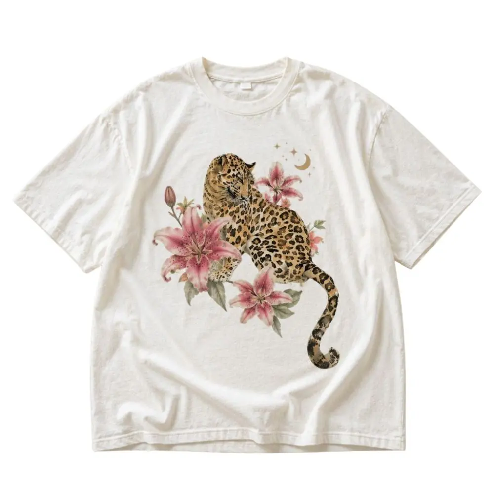 Leopard Among Lilies Graphic T-Shirt, Botanical Big Cat Tee, Vintage Wildlife Nature Shirt, Trending Shirt, Crew Neck Shirt, Gift For Man, Gift For Woman