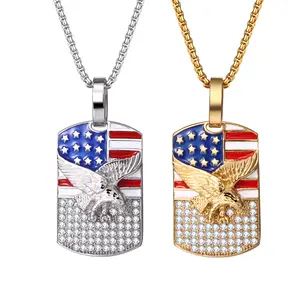 OIDEA American Flag Necklace Titanium Steel Gold Plated American Eagle Cubic Zirconia Patriotic Pendant Men's Women's, Emblem Necklaces