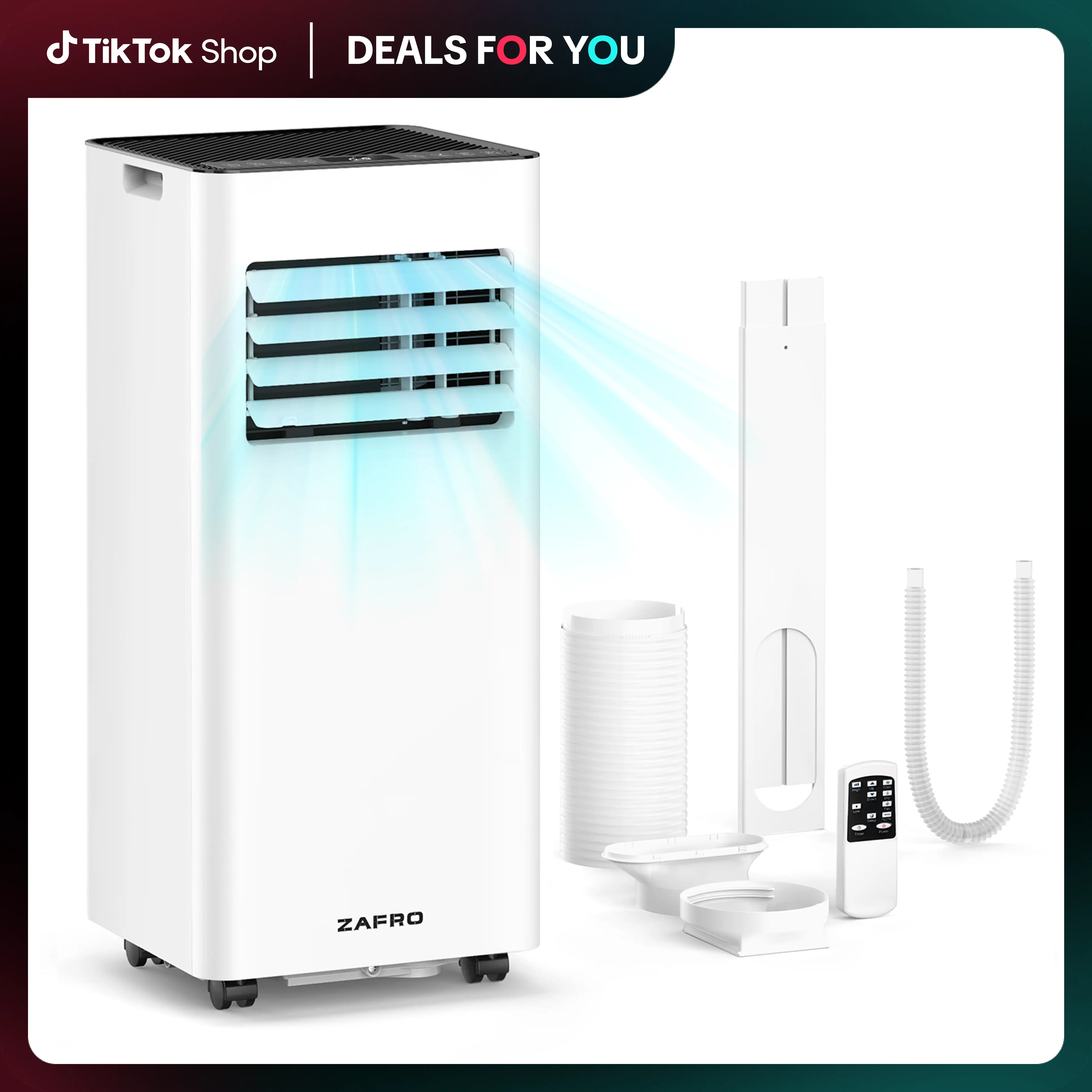 ZAFRO【SummerFinds】 8K/10K Portable Air Conditioners, 4 Modes Portable AC Unit with Fast Cooling/Energy Saving/Remote Control/24Hrs Timer for Bedroom/Dorms/Indoor Rooms, White
