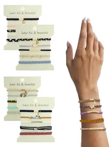 Boho Style Hair Tie Charms Bracelet, Colorblock Hair Tie Bracelet for Women & Girls, Fashion Hair Scrunchies for Daily Wear, Elastic Hair Accessory