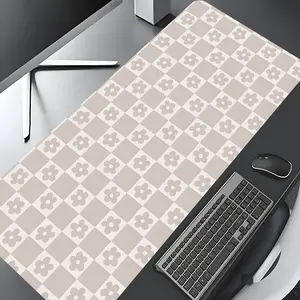 Light brown checkered small flowers Large Gaming Mouse Pad, Washable Rubber Extended Desk Mat with Non-Slip Base, Girly Aesthetic Home Office Decor, Mouse Pads for Desk, Christian Gifts for Women, Desktop Accessory, Desk Setup