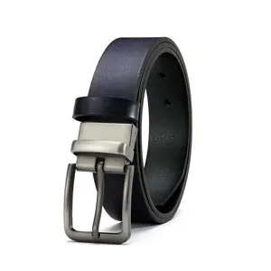 Men’s leather belt featuring an adjustable classic rectangular buckle and a matte finish; it’s a durable dress belt that blends casual and formal styles, suitable for various occasions — an excellent gift for Valentine’s Day and Father’s Day.