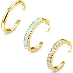 Jstyle 3PCS 14K Gold Plated Toe Rings for Women Adjustable Silver Gold Toe Ring Set Cute Opal CZ Daisy Flower Toe Rings Open Band Hawaiian Beach Summer Foot Jewelry for Women