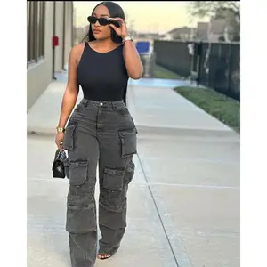 Women’s New Trendy Multi-Pocket Washed Cargo Jeans