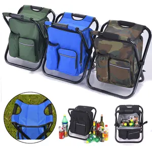 HTTMT [4 Color available] 2in1 Outdoor Fishing Tackle Backpack Bag Camping Foldable Stool Seat Chair Kit Multi-use Backrest Chair Stool with Cooler Bag Hiking Fishing Camping Picnic