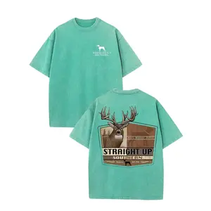 Buck Unparalleled, Trophy Deer Hunting, Men, Women, Boutique 230g Washed Batik Retro Thickened Cotton Couple T-Shirt Fashionable Casual Exquisite Cotton T-Shirt