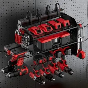 TRZZ   Power Tool Rack with Charging Station Wall Mount 3-Layer Efficient Storage Garage Tool Storage Shelf Heavy Duty Iron Construction 80 LB Load-Bearing for Workshop Garage Parts,Warehouse & Closet Yard Tool Rack Tool Kit