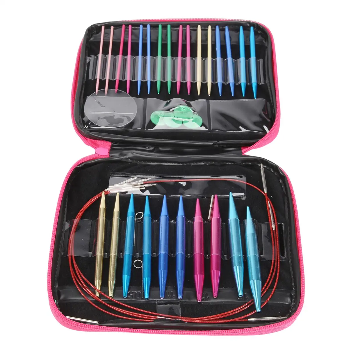 Practical Aluminum Alloy Interchangeable Circular Knitting Needle Set - 26 Pieces, 13 Sizes (2.75 mm-10.0 mm Including 4.0 mm,5.5 mm), 2 Cable Connectors, 4 End Caps, Glossy Surface, for Knitting Crafts - Household Accessory Gift for Mom, Grandma, Friend