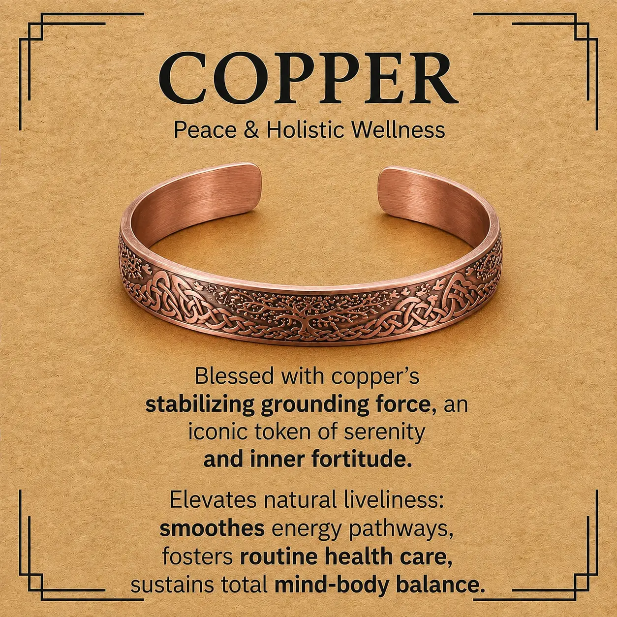 Solid Pure Copper Cuff Bracelet, Handmade Tibetan Design for Men & Women, Fashion Costume Jewelry Bracelet & Bangle Accessory