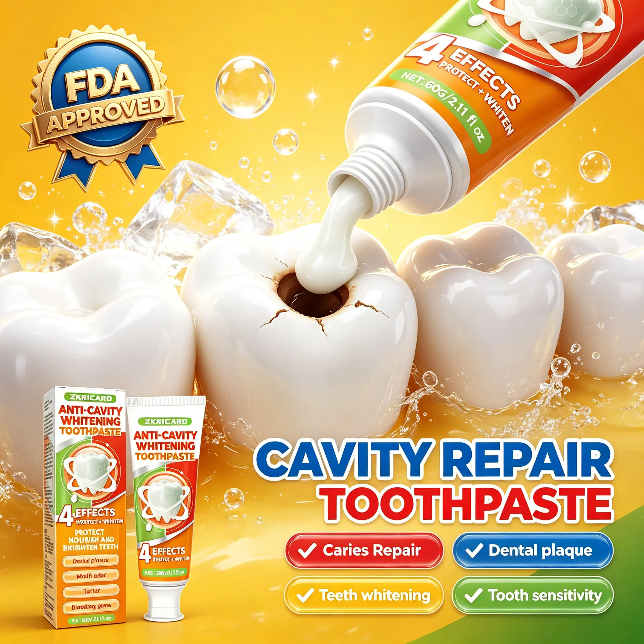 Anti-Cavity Whitening Oral Care Toothpaste - FDA-Certified, Targets 4 Key Oral Concerns: Cavities, Plaque, Bad Breath, Bleeding Gums