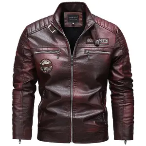 Men's Wine Red PU Leather Motorcycle Jacket - Quilted Details, Multiple Zippers, Biker & Street Style Trendy Coat