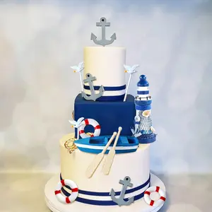 LaVenty cake shed cake topper gender revealNautical Cake Topper Set 11 PCS with Seagulls Anchors Lifebuoys Lighthouse & Small Boat for Baby Shower Wedding Bachelorette Engagement Party Supplies