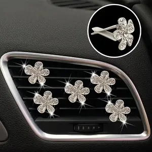5-Piece Car Vent Decoration Set, Five Petal Flower Design, Sparkling Rhinestones, Easy Clip-On Installation, Interior Dashboard & Vent Accessories, Girly Car Accessories, Car Interior Accessory, Car Interior Ornaments