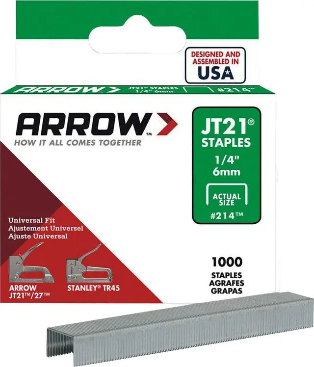 Arrow Fastener 214 1/4" 6mm JT21 Staples (1000 Staples)