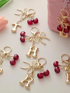Cute Bubble Letter Keychain, Bow Cherry Key Chain, Personalized Girl Bag Charm, Unique Girls Accessory, Keychain Attachment