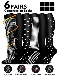 Compression Socks, Athletic Socks for Men & Women, 20-30mmhg Knee High Design, Running Performance Recovery, 6 Pairs for Circulation Support, Breathable Compression Socks