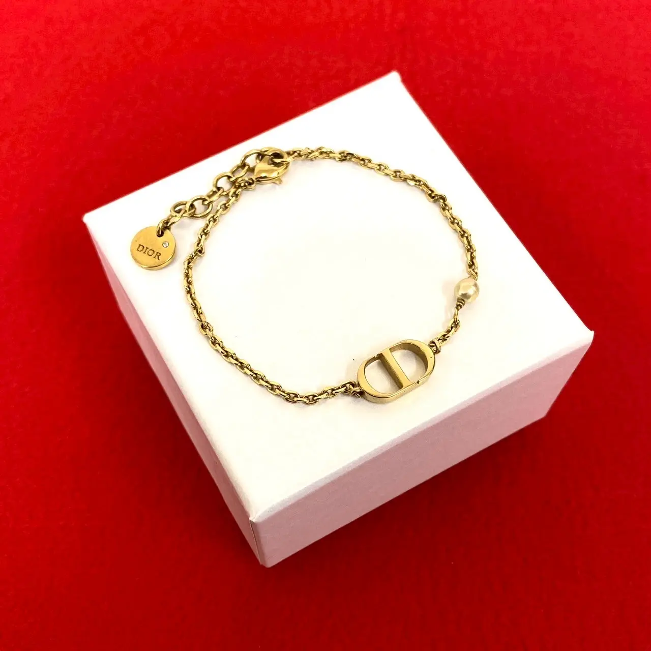 Pre-owned Dior Gold-plated Small Leather Goods Christian Pearl Bracelet