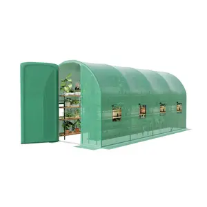 GARVEE 15x6.5x6.5 FT Greenhouse for Outdoors, A Swing Door & 8 Screen Window Large Walk-In Green Houses, Upgraded Tunnel Galvanized Steel Frame and PE Cover for Outside Garden Plant, Green