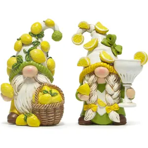 Hodao 2PCS Lemon Gnome Figurine Set - Lemon-Themed Gnome Indoor Home Decor for Summer - Small Decorative Gnomes for Kitchen, Living Room, or Shelf - Cute Ornament Set