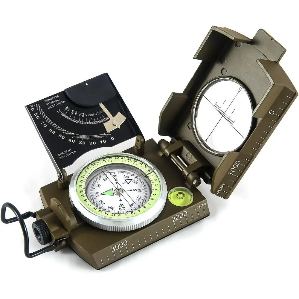 Multifunctional Sighting Navigation Compass with Inclinometer, Rotating Bezel Ring, Adjustable Diopter Lens, Magnifying Viewer & Sighting Hairline - Impact-Resistant, Waterproof for Hiking, Scouting