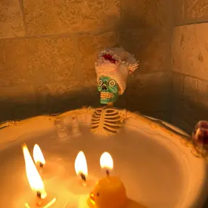 Skeleton in a Bathtub Candle with Wine and Rubber Duck Lavender Birthday Gift halloween Spooky candle crystals