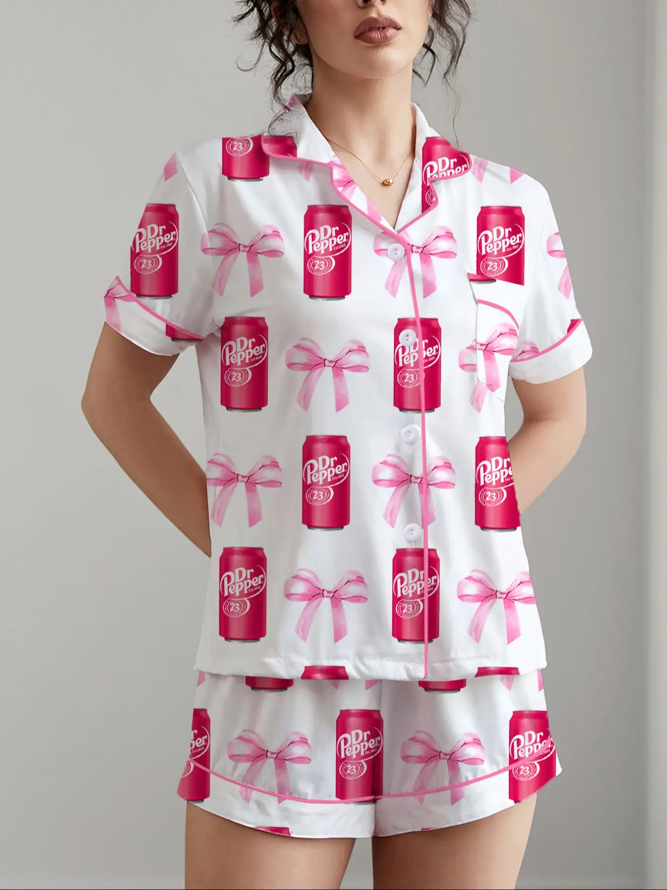 Women's Bowknot Butterfly Printed Sleepwear Set, Pajama Set, Soft Shirt & Elastic Shorts, Casual Home Wear, Summer Pajama Set, All Seasons, Party, Pjs, Loungewear