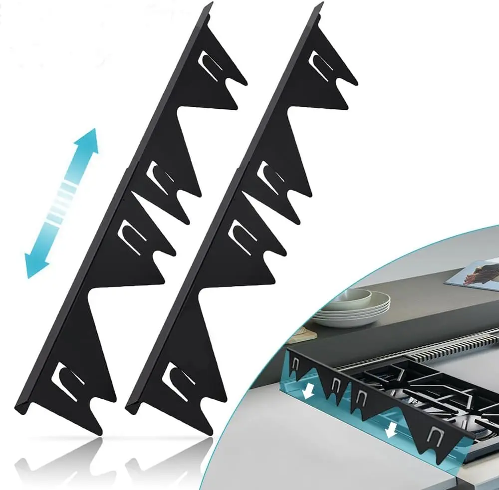 Stainless Steel Stove Gap Covers, 2-Pieces Heat-Resistant Filler Guard Trim Kit for Gas Stoves, Adjustable 13.8" to 27.5", Easy-to-Clean Counter Gap Filler