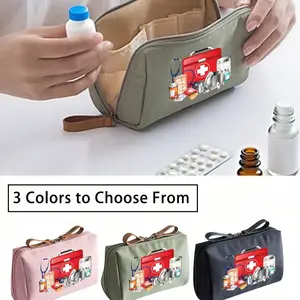 Large Capacity Women's Zipper Medicine Organizer Bag with Stethoscope, First Aid Kit, and Compartment Boxes, Makeup Organizer Pouch, Versatile Makeup and Travel Storage for Supplements and Toiletries