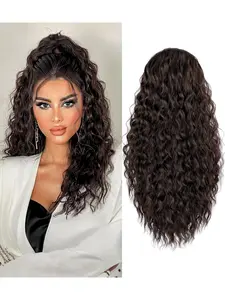 Synthetic Hair Extension Ponytail with Drawstring, 14 Inch Medium-Length Water Wave High Ponytail, Elegant Style for Daily Wear