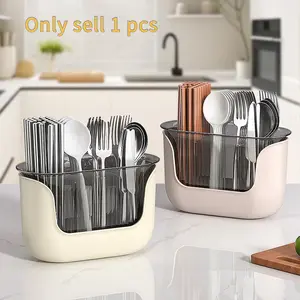 New High-End Divided Chopstick Holder, Kitchen Counter Water Drain Utensil Storage Box, Spoon and Chopstick Organizer, Home Breathable Chopstick Basket, Countertop Caddy