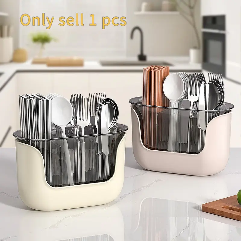 New High-End Divided Chopstick Holder, Kitchen Counter Water Drain Utensil Storage Box, Spoon and Chopstick Organizer, Home Breathable Chopstick Basket, Countertop Caddy