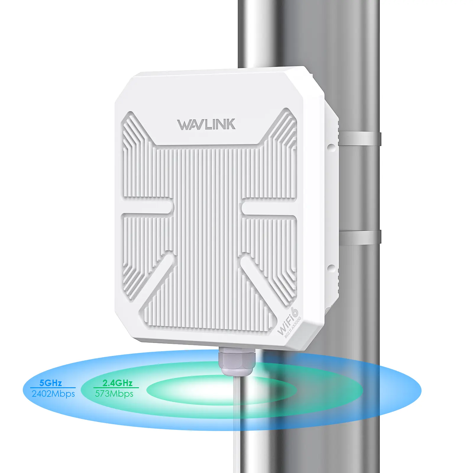 WAVLINK AX3000 Outdoor WiFi 6 Extender Signal Booster - WiFi Extenders, Wireless Dual-Band Repeater with PoE, 3KM PtP Transmission, IP67 Waterproof, Ethernet Port, Supports 256 Devices, 300M Range for Camping, Farms, Father's Day Gift Ideas