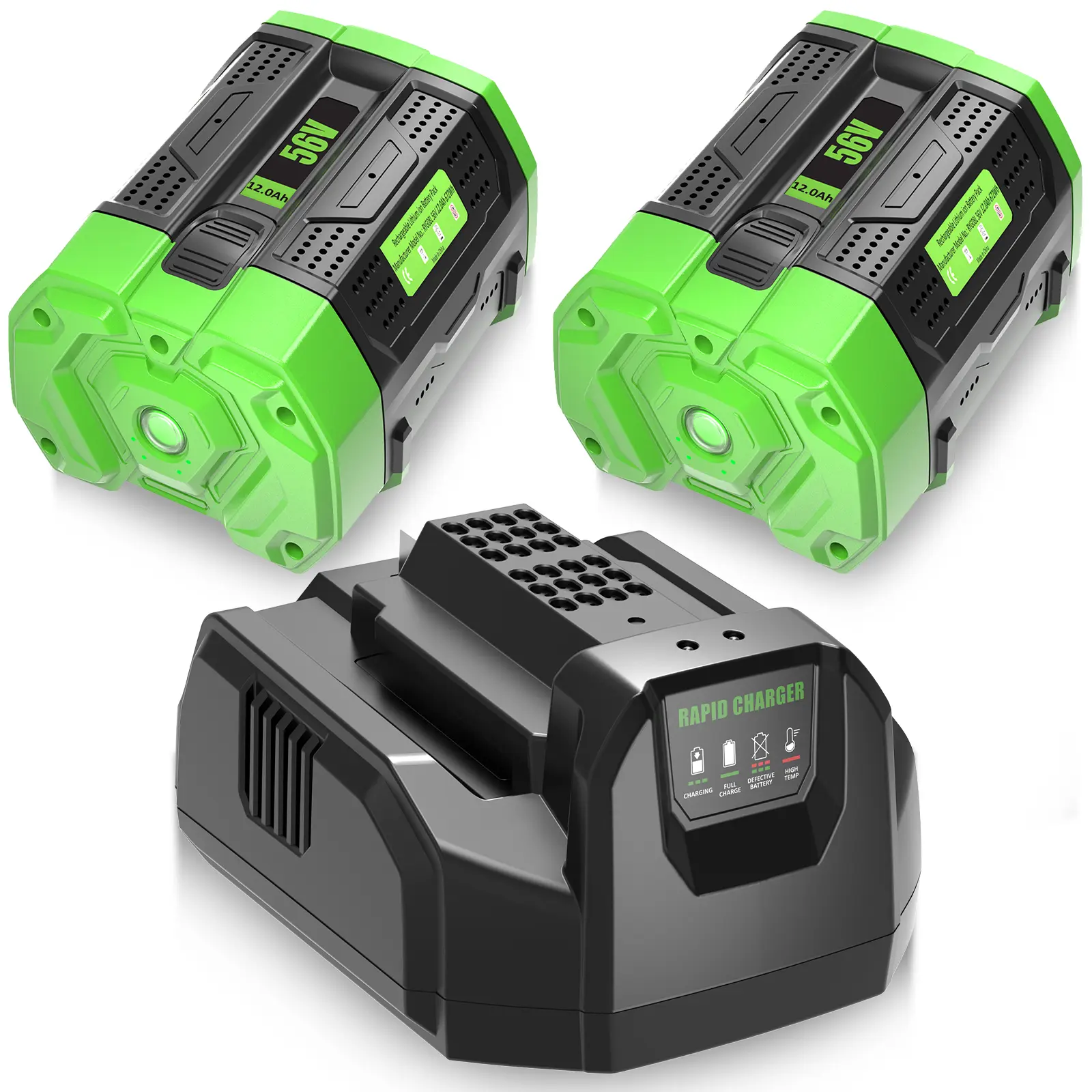 12000MAh 56V 2 Batteries High-Capacity Battery+Charger Replacement for EGO Power+ System | Compatible with Mowers, Blowers & Yard Tools | Performance