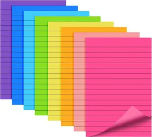 Lined Sticky Notes, 8 Pads (4x6 in, 40 Sheets/Pad) with 8 Bright Colours, Reliable Sticking Power, Smooth Writing Surface, Versatile Use for Office Reminders, Office Stationery Accessory