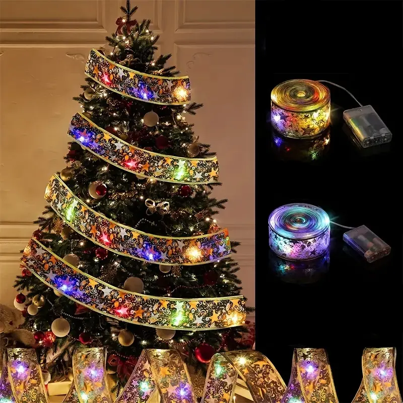 1 Roll 10m Christmas Ribbon Light String, Battery Operated (no Batteries Included), DIY Tree Decoration, Indoor & Outdoor Use